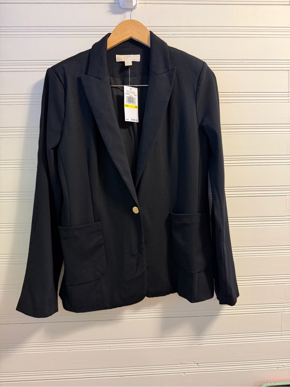 NWT Michael Michael Kors Black Knit Blazer Jacket Gold Logo Button Size M